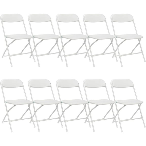 10 Pack White Plastic Folding Chair for Indoor Outdoor Commercial, 350 lb Capacity Plastic Folding Chairs with Steel Frame for Office Wedding Party Events