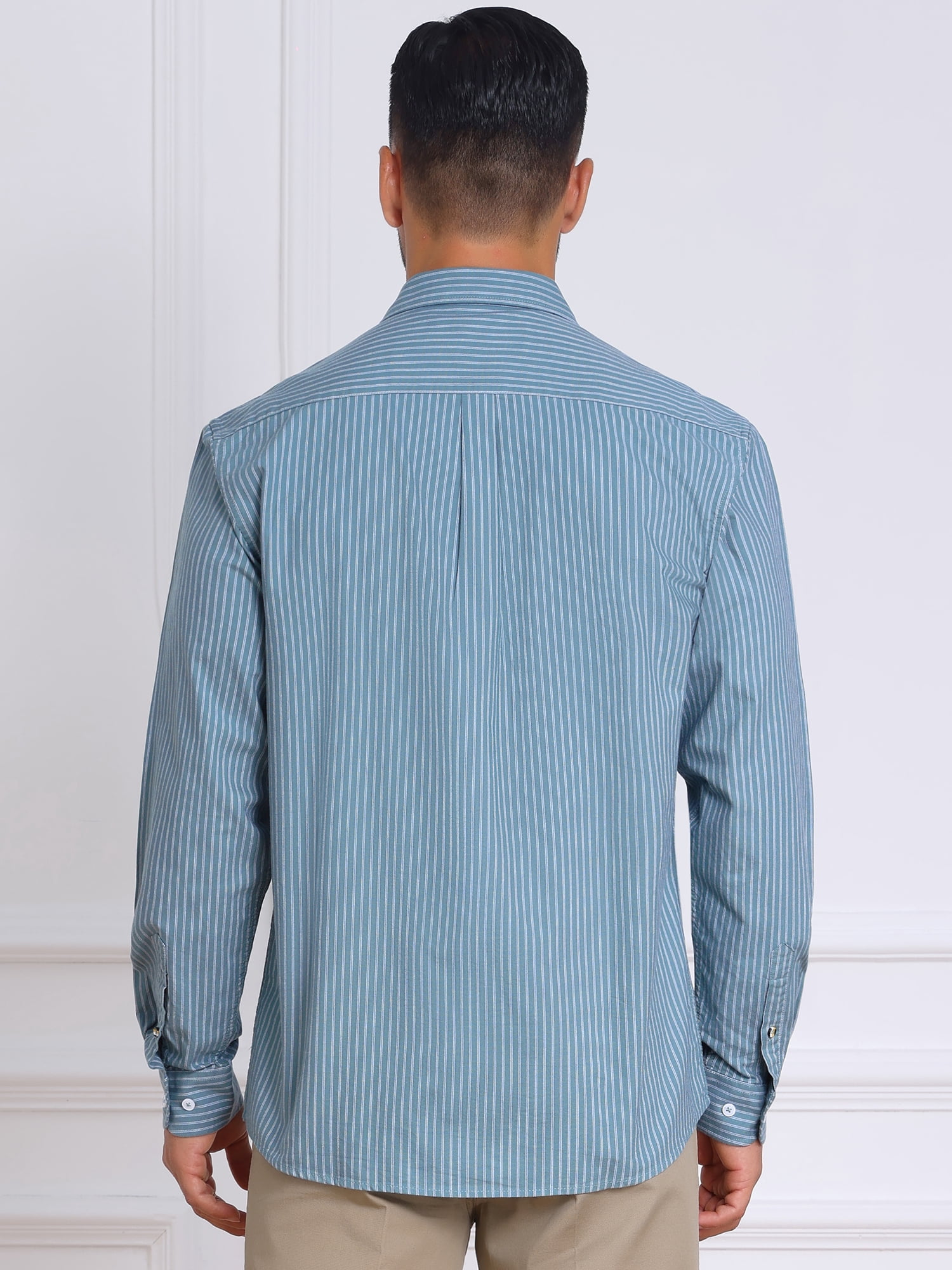 DARING DIVA Men's Stripes Long Sleeved Button Down Business Dress Shirts M Blue