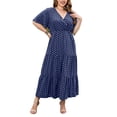 thumbnail image 4 of MAWCLOS Robe Longue pour Femmes à Manches Courtes, Robe d'Été, Grande Taille, Robes Maxi d'Été, Décontractée, Vacances, Col en V, Bleu, G, 4 of 6