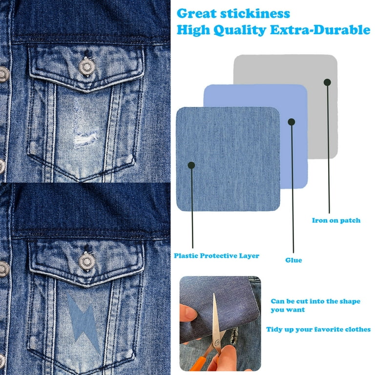 Phonesoap Denim Iron on Jean Patches Inside & Outside Strongest Glue Assorted Shades of Blue Repair Decorating 2.75 inch D
