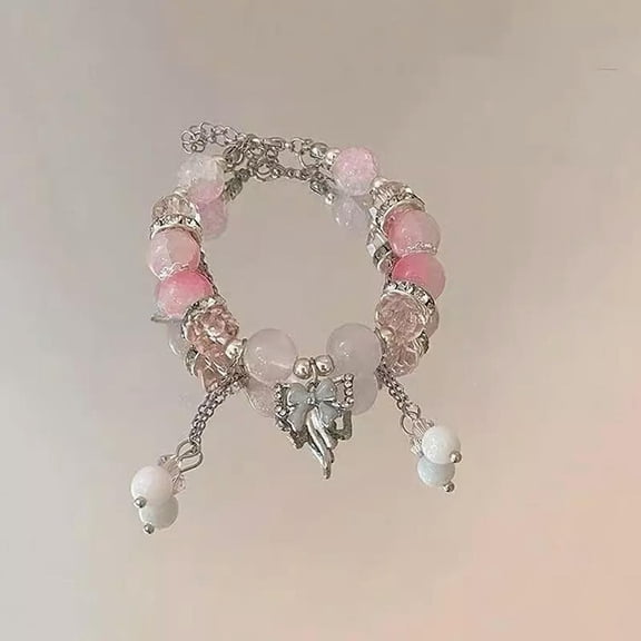 GKNET Elegant Beaded Bracelet Bowknot Charm Tassels Wrist Bangle Fashion Delicate Jewelry WY4