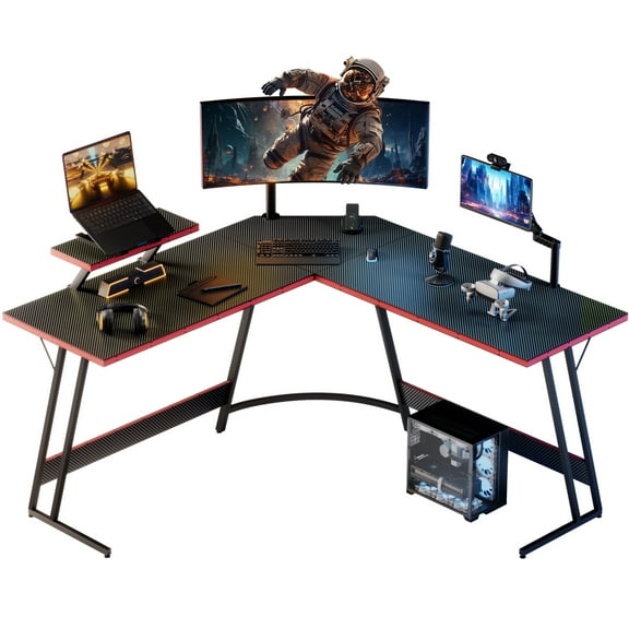 Homall L-Shaped Gaming Desk 58 Inches Corner Office Desk with Removable Monitor Riser, Black