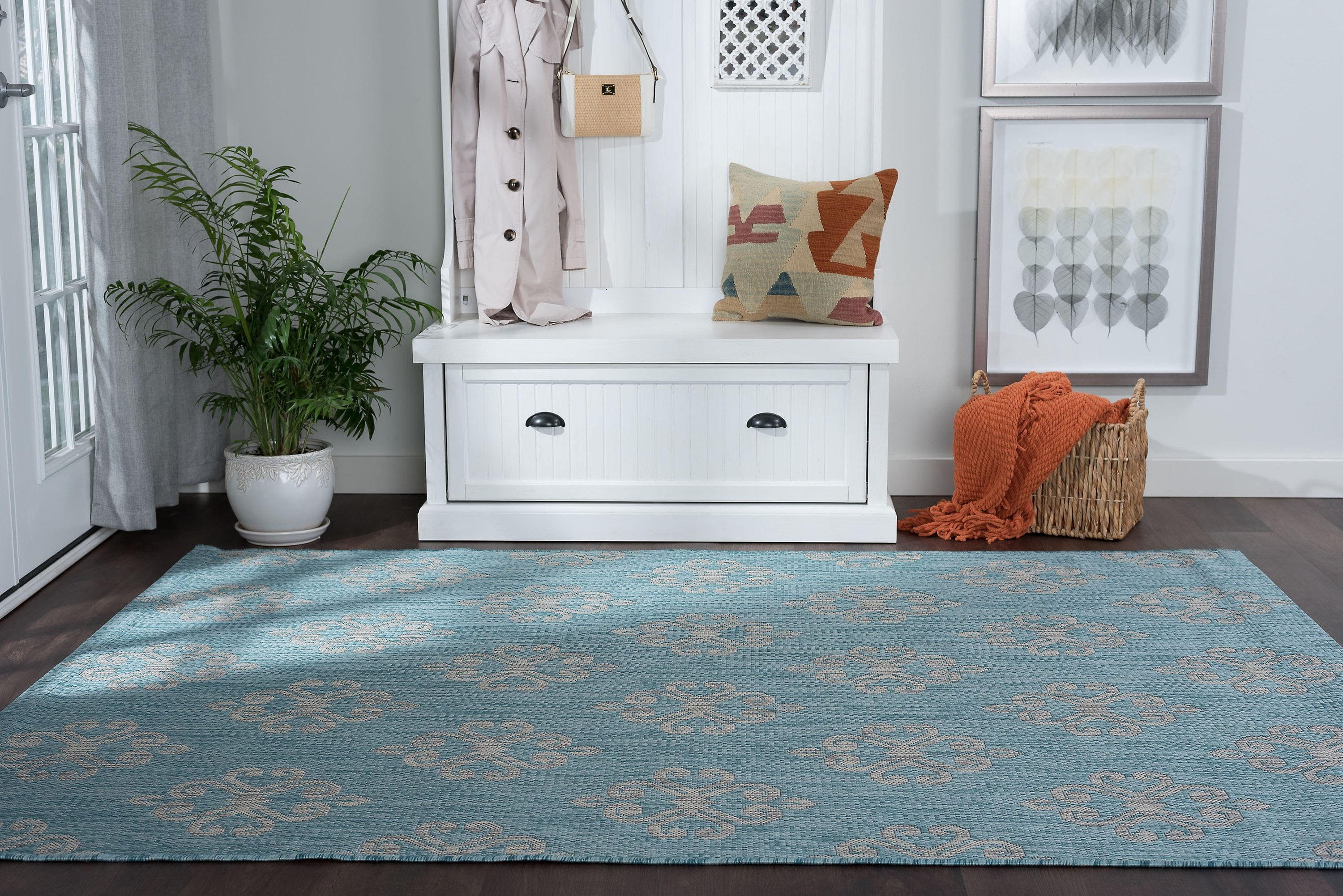 Veranda Transitional 8' x 10' Aqua and Light Gray Polypropylene Outdoor Area Rug