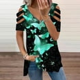 thumbnail image 2 of Elegante blusa estampada con cuello en V para mujer, camiseta suelta de manga corta con cremallera OAVQHLG3B Store  lin121212, 2 of 4