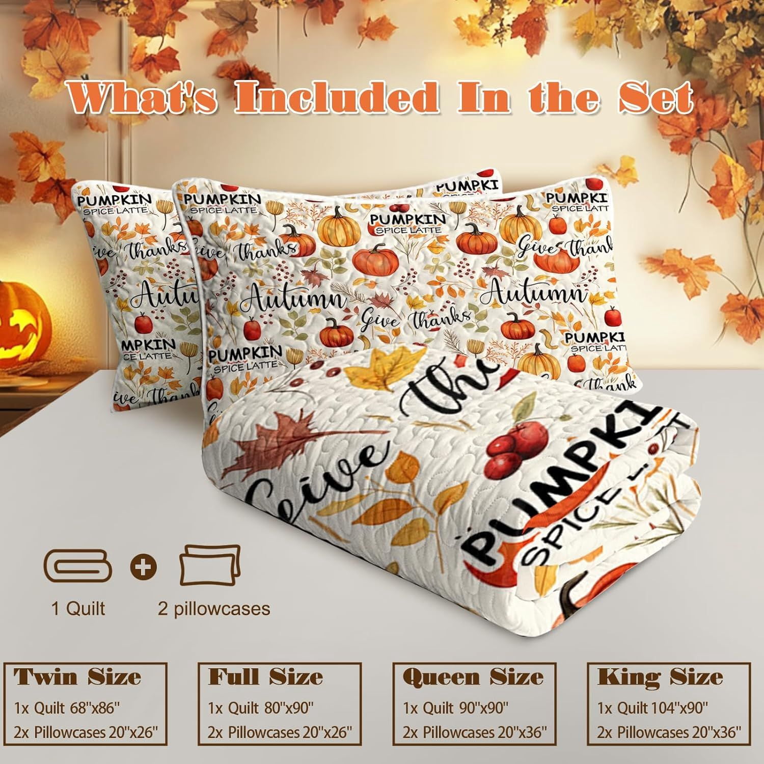 Halloween Quilt Set 1 Quilt + 2 Pillow Shams Soft Microfiber Bedding with Witch Pattern