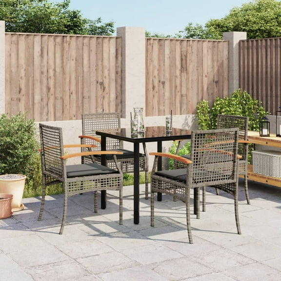 vidaXL 5 Piece Patio Dining Set with Cushions Gray Poly Rattan