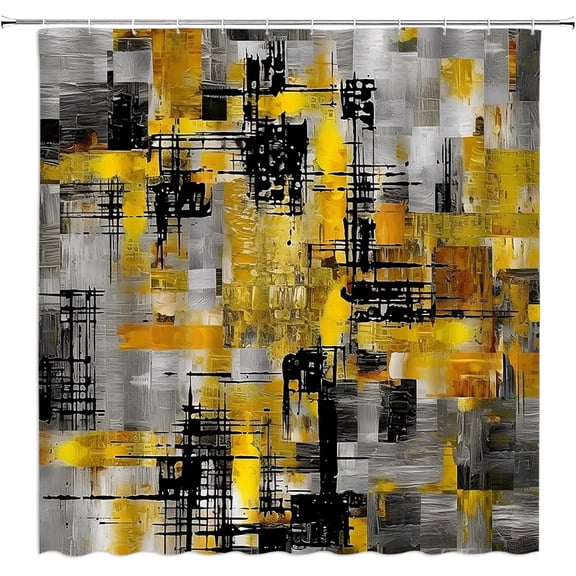 Abstract Shower Curtain Yellow Black Ombre Brush Stroke Striped Modern Aesthetic Bathroom Decor Polyester Curtains with Hooks-72"W x 96"L (Pack of 1)