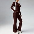 thumbnail image 2 of Domzest Womens Two Piece Yoga Set Long Sleeve Zipper Jacket with Athletic High Waist Flare Leggings Tracksuit for Workout Coffee L, 2 of 5
