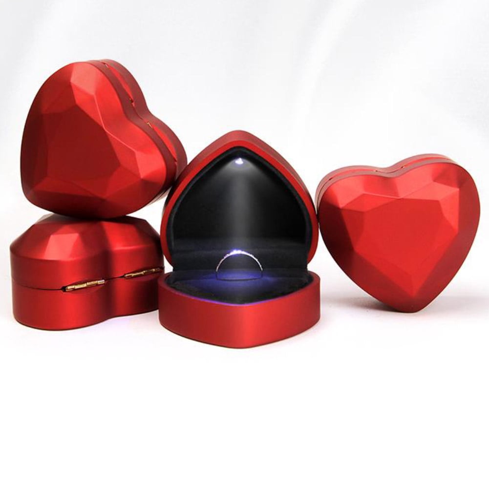 Heart Shape LED Ring Box Jewelry Wedding Engagement Proposal Light Storage Case