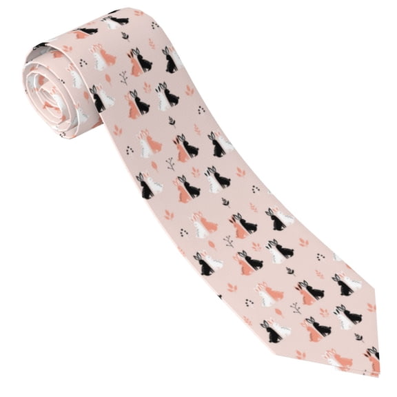 Xecao White And Black Rabbit Print Tie For Men Necktie Woven Jacquard Neck Ties,Classic Men's Tie