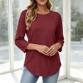 thumbnail image 3 of TGSLY Women's Crew Neck 3/4 Sleeve Tops Dressy Casual Buttons on Raglan Seams Solid Color Tunic Blouses Loose Fit Curved Hem T-Shirts XL, 3 of 7