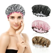 4 Pcs Shower Caps, Saiveina Reusable Waterproof Bathing Hair Cap for Women