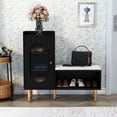 thumbnail image 7 of CBJCBJ Modern Storage Bench with Glass Door & Shelf - L-Shaped Entryway Cabinet, Padded Seat for Hallway/Bedroom/Office,  Black, 7 of 7