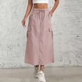 thumbnail image 5 of Womens Cargo Skirt High Drawstring Quick Dry Maxi Skirt Trendy Back Slit A Line Long Skirts Hiking Fall Skirts, 5 of 8