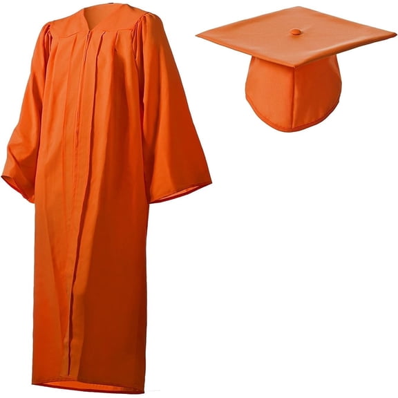 Honors Graduation Academic Cap and Gown Set (Orange, Matte, Size 27) - Unisex - for heights (3'2" - 3'5")