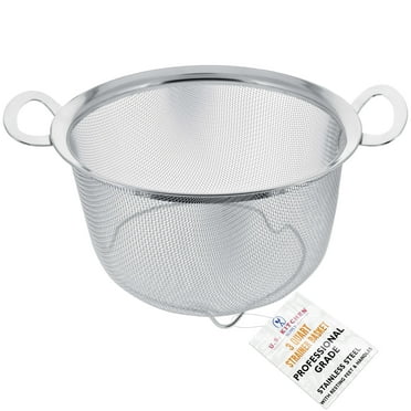 U.S. Kitchen Supply Stainless Steel 3 Quart Wide Rim Mesh Net Strainer Basket with Resting Feet and Wide Handles