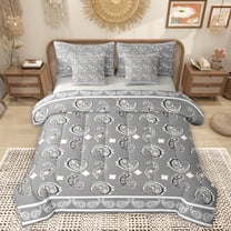Homewish Paisley Floral 7-Piece Twin Bedding Sets,Vintage Boho Flower Bedding Comforter Set,Gray White Sheet Sets For Adults,Breathable Home Decor Reversible