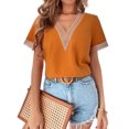 thumbnail image 1 of Txlixc Tops sueltos para mujer, manga corta, cuello en V, informal, fiesta, club, primavera, verano, patchwork Txlixc  Casual, 1 of 7