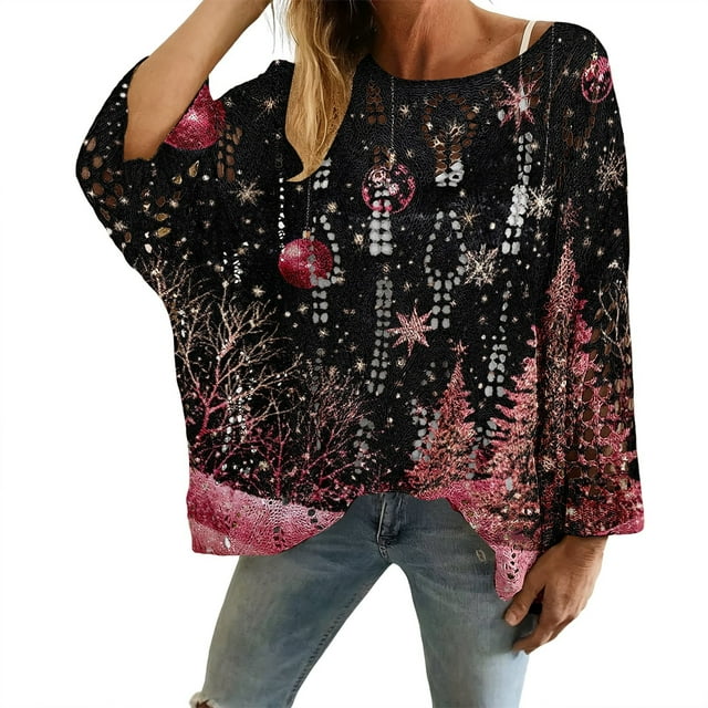 Chandails de Noël pour Femmes 2025 Col Rond Hiver Mignons Pulls