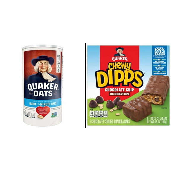 Quaker Quick 1-Minute Oats 18 oz & Quaker Chewy Dipps Chocolatey Chocolate Chip 6 ct