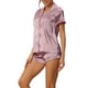 thumbnail image 4 of Conjunto de pijama de satén para mujer INSPIRE CHIC, camisa de botón de manga corta con pantalones cortos, 2 piezas, ropa de descanso, pijama, L, púrpura claro, 4 of 6