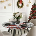 thumbnail image 6 of Merry Xmas Gray Dwarfs Elk Bird Fitted Round Tablecloths Table Covers 55"-60",Waterproof Table Cloth for Kitchen Holiday Party Tables Decor, 6 of 9