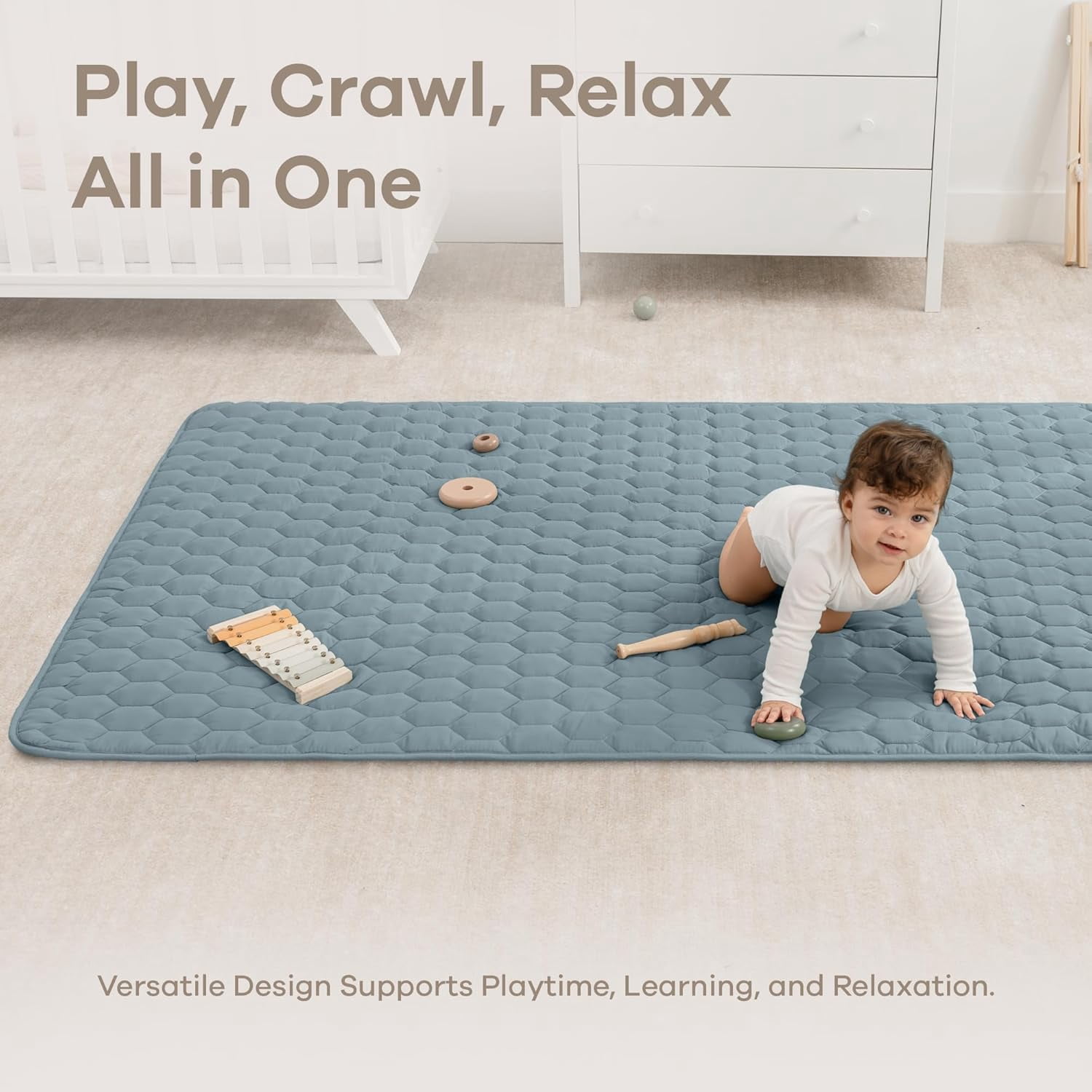Comfy Cubs Play Mat, Rectangle (Medium) 48” x 72” for Kids & Toddler, Non-Slip Bottom - Pacific Blue