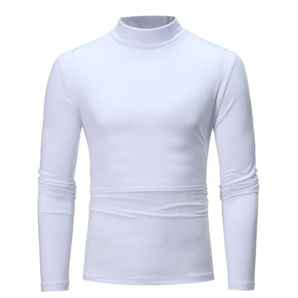 MENS ROLL NECK LONG SLEEVE COTTON TOP POLO NECK TURTLE NECK BASIC T SHIRTS