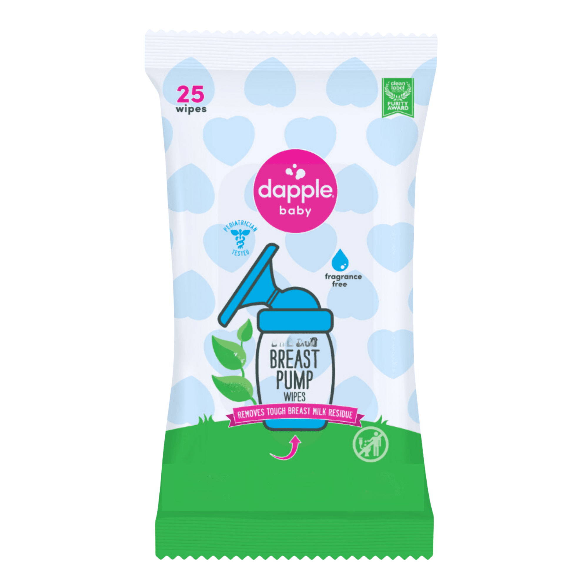 Dapple Baby Travel Breast Pump Cleaning Wipes, Hypoallergenic, Unscented, 1 Resealable Pack (25 Wipes)