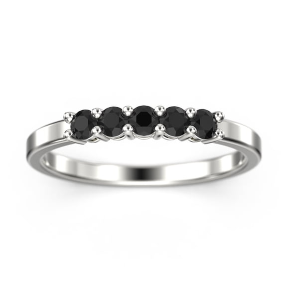 0.50ct Classic Round Cut Five Stone black diamond moissanite Ring 10k White Gold