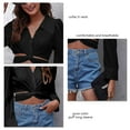 thumbnail image 5 of Puff Top corto de manga larga Color puro Casual Mujer Twist Front Tie Back Blusa para uso diario Negro XL, 5 of 5