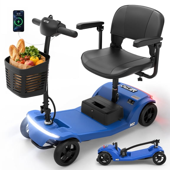ENYOPRO Mobility Scooters for Seniors, 4 Wheel Foldable Electric Wheelchair Device with Bright Headlights USB Port, 330 lbs Capacity, Blue