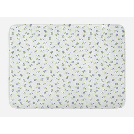 Vintage Bath Light - Floral Bath Mat, Abstract Small Spring Blooms with Green Leaves Vintage Style Pattern, Non-Slip Plush Mat Bathroom Kitchen Laundry Room Decor, 29.5 X 17.5 Inches, Green Violet Blue White, Ambesonne