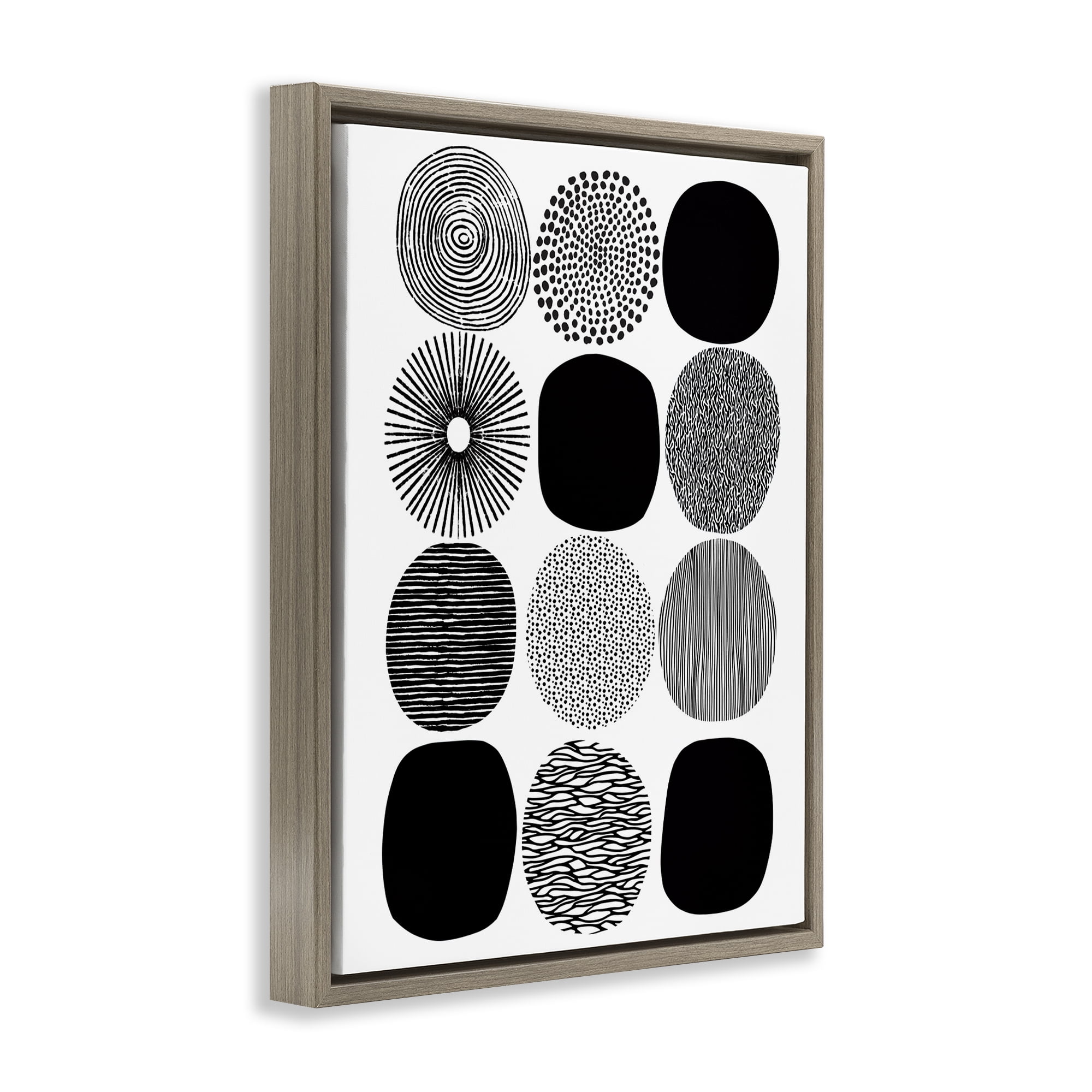 Stupell Industries Black & White Pattern Circles Abstract Painting Brown Floater Framed Canvas Art Print Wall Art, 25 x 31