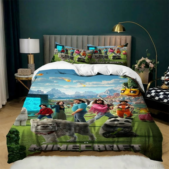 Minecraft Duvet Cover Set Ultra Soft Comfortable Bedding Set 3 Pieces Lightweight Quilt Cover with 2 Pillow Shams