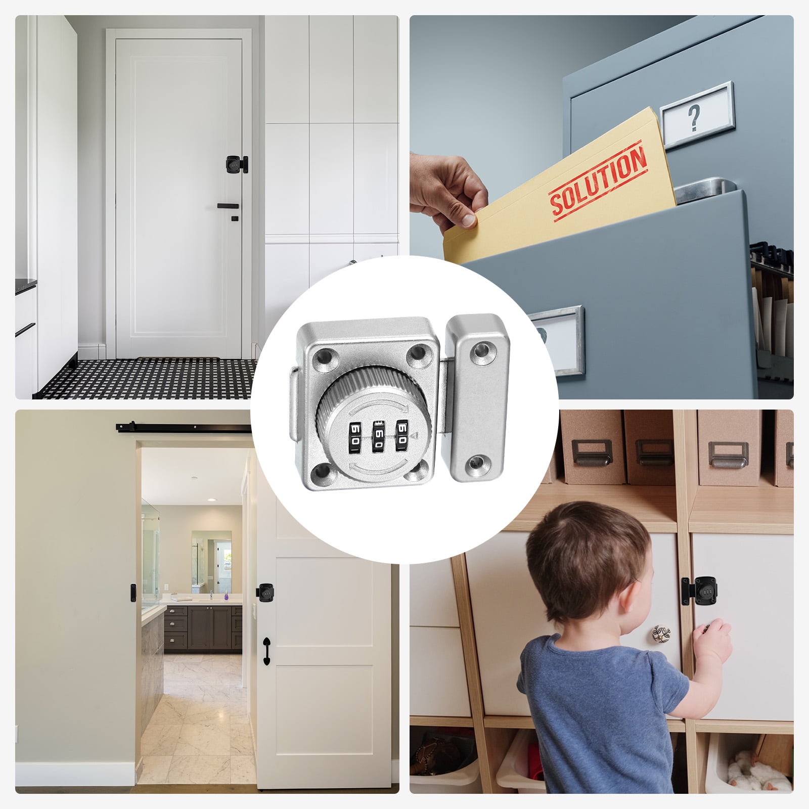 Uxcell Combination Cabinet Latch Zinc Alloy Keyless Drawer Lock 3-Digit Password Cabinet Lock Safety Lock Silver
