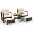 thumbnail image 2 of Costway 5 PCS Outdoor Furniture Set Rattan Chairs & Ottomans with Glass Topped Coffee Table Off White, 2 of 10