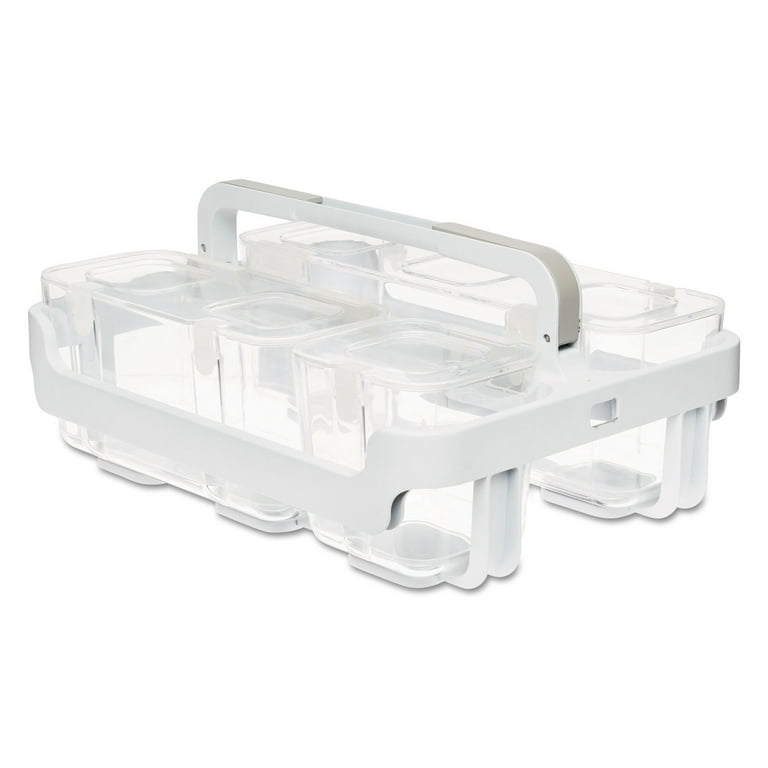 New Deflecto Stackable Caddy Organizer w/ S, M & L Containers, White Caddy, Clear Containers,Each