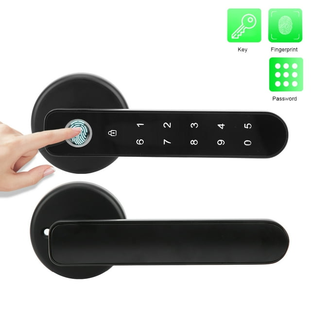 Spptty Serrure Intelligente de Porte d'Empreinte Digitale, Serrure de Poignée d'Entrée Sans Clé, Serrure Intelligente de Porte d'Empreinte Digitale Biométrique 3 en 1 avec Clé d'Urgence de Clavier de Mot de Passe pour la Sécurité à Domicile