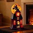 thumbnail image 3 of HAHUT Halloween House Blow Mold Light, Resin Pre-Lit Spooky Mansion with Glowing Witch Moon, Ghost & Black Cat for Halloween Party Tabletop Decor (Red), 3 of 7