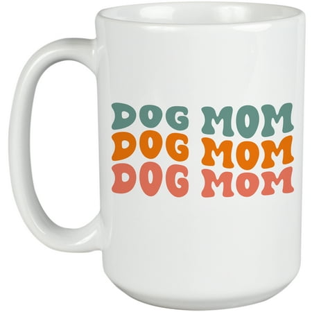

Dog Mama Name for Moms or Mothers of Dogs Groovy Retro Wavy Text Merch Gift White 15oz Ceramic Mug