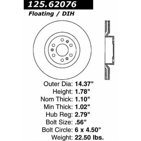 Centric Parts Disc Brake Rotor P/N:125.62076 Fits select: 2006-2011 CADILLAC STS, 2004-2005 CADILLAC CTS