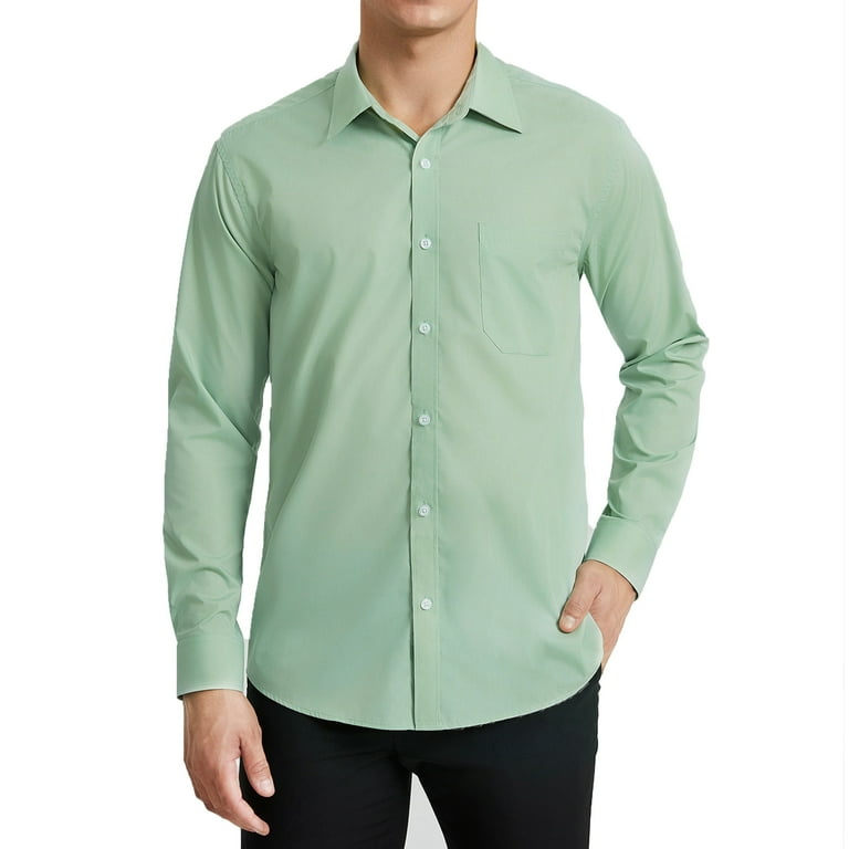 HISDERN Mens Green Button Down Shirts Collar Formal Long Sleeve Dress Shirt  Regular Fit Wedding M - Walmart.com