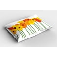 thumbnail image 2 of Ambesonne Gerber Daisy Pillow Sham 2 Pack, Flowers on Green Stems, 36"x20", Orange Yellow and Green, 2 of 3