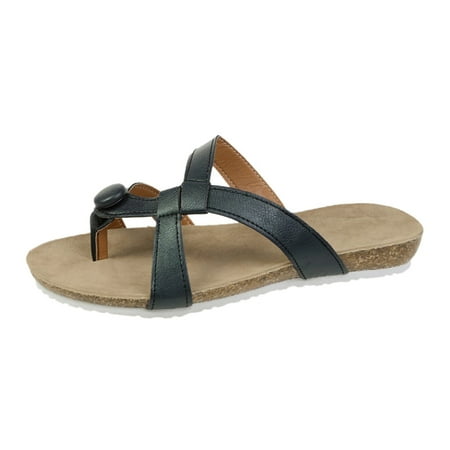 

Slippers for Women Sandals for Women Ladies Fashion Solid Flat Slippers Sandals Casual Shoes Womens Slippers Pu Black 37