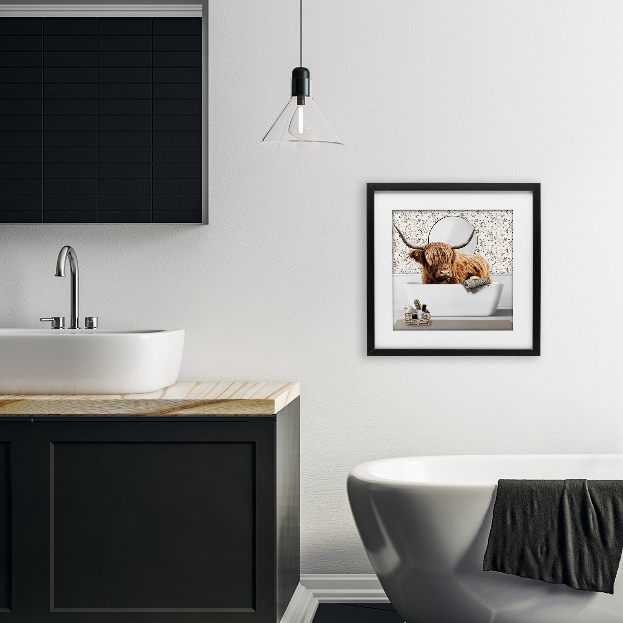 Stupell Industries Boho Cattle Bath Time Black Framed Print Under Glass, design by CAD Designs