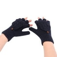 thumbnail image 2 of Winter Fashion Solid Color Knit Button Flip Cute Dual Use Warm Half Finger Gloves, 2 of 3