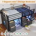 thumbnail image 4 of DRNANLIT Low Loft Bed Twin Size with 7 Storage Drawers, Bookcase and LED Lights, 14" H Safety Guardrail,Inclined Ladder and Play Curtain, Under-Bed Play Space, Black, 4 of 11