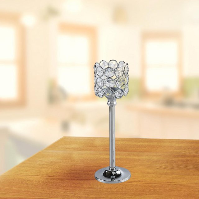 Candelabros de candelabro de con revestimiento de cristal para la oficina en casa, decoración navideña, regalos para el día de San Valentín Plata 8x8x26cm Baoblaze Portavelas de plato pequeño