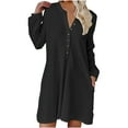 thumbnail image 2 of Lilgiuy Women’s Trendy Causal Pocket Button Round Neck Long Sleeve Dresses for Class Reunion, 2 of 5